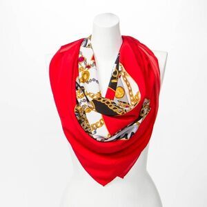 CHANEL Vibrant Red and Gold Chain Scarf